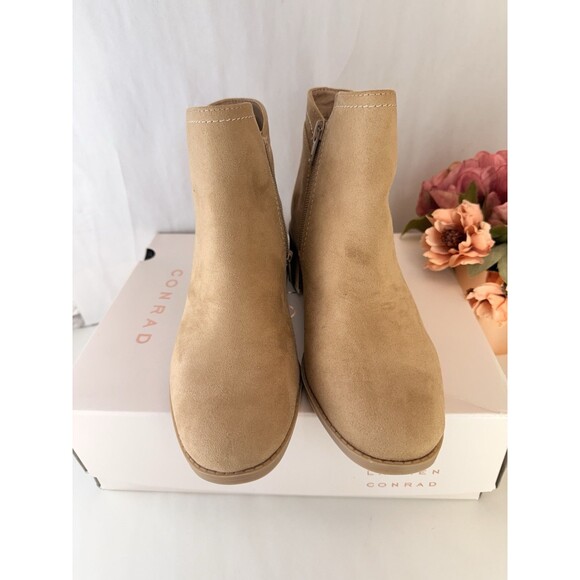 NEW LC LAUREN CONRAD BLOCK HEEL ANKLE BOOTS Women's Size 7.5 TAN FAUX SUEDE - Picture 9 of 15